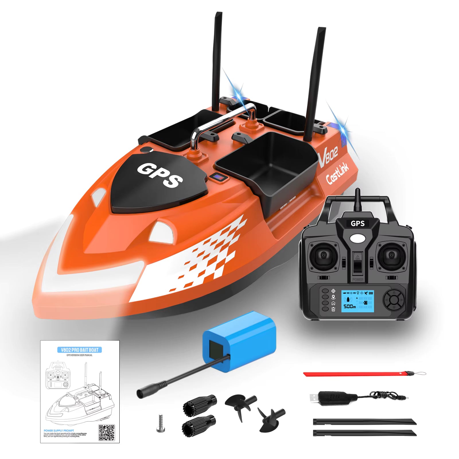 Zavážacia loďka V802  - s GPS / bez GPS - oranžová