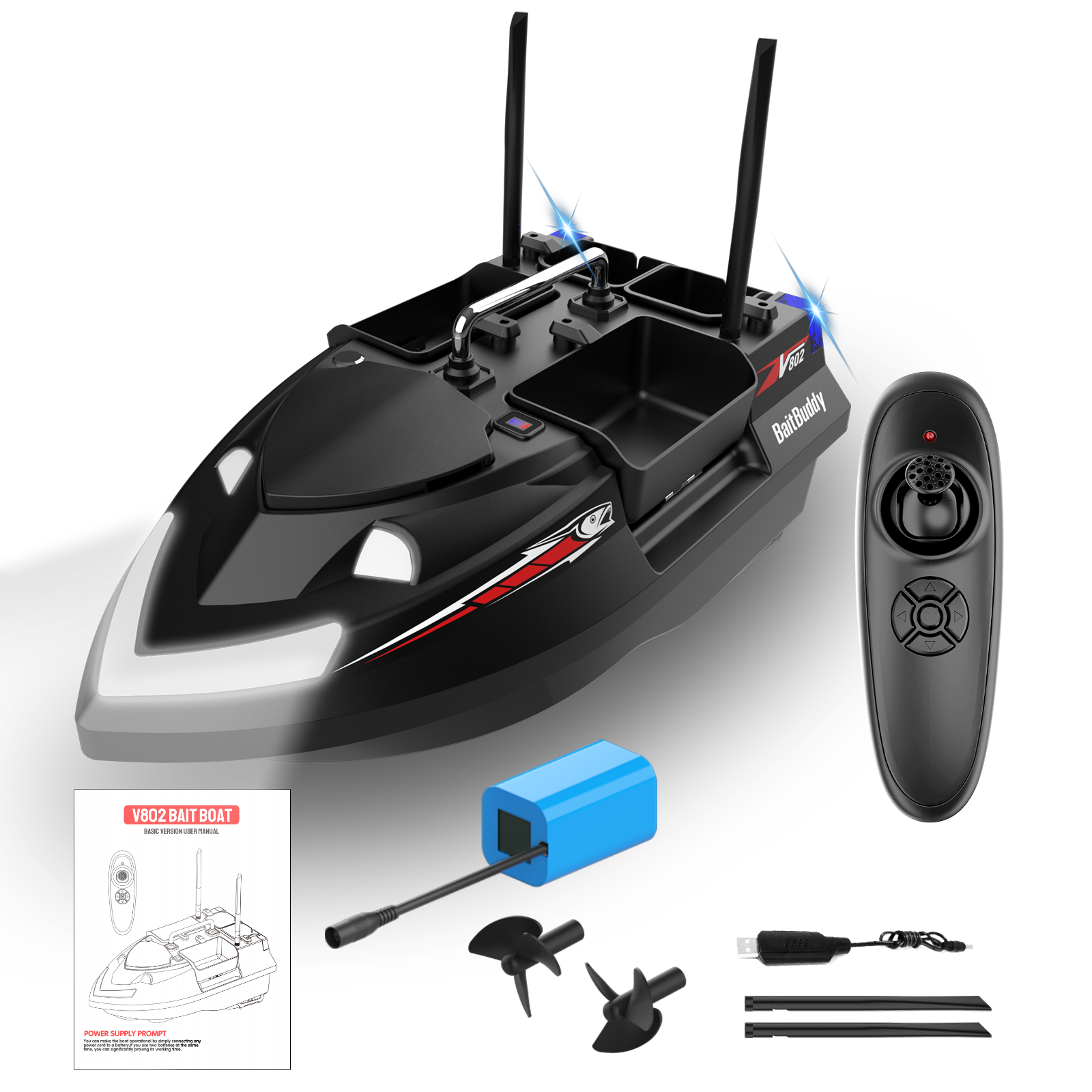 GPS zavážacia loďka V802  - s GPS / bez GPS - čierna