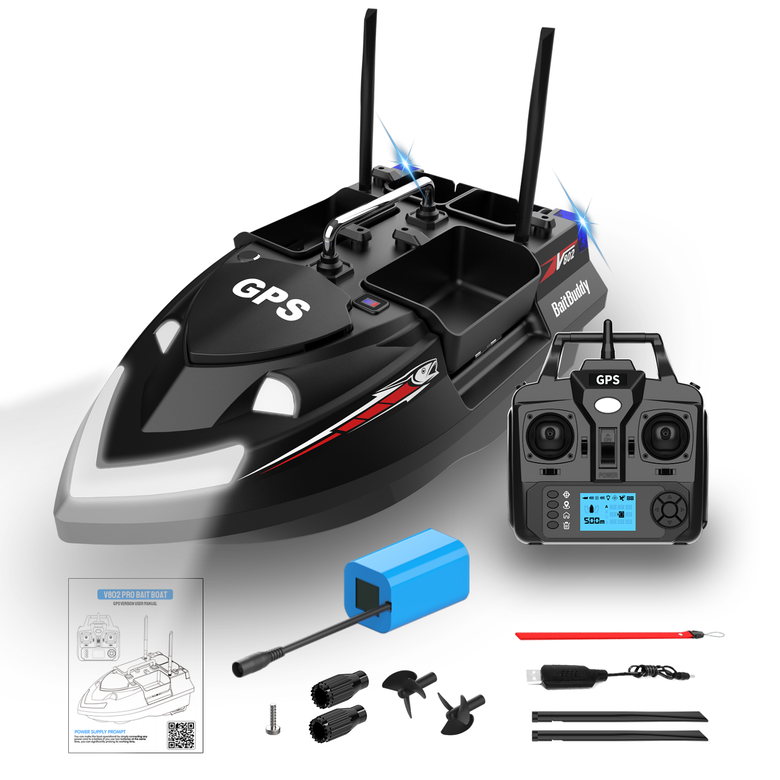V802 Bait Boat with GPS / without GPS, black – Yukon Grizzly